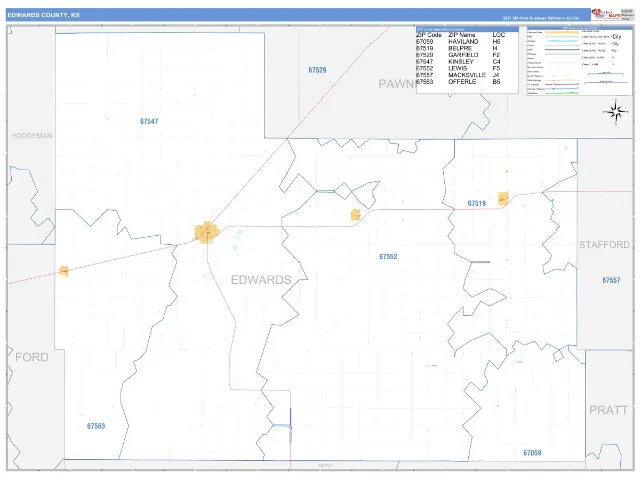 Edwards County, KS ZIP Code Wall Map, Business Reference style