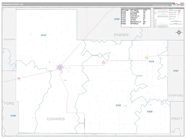 Edwards County, KS ZIP Code Wall Map, Classic style