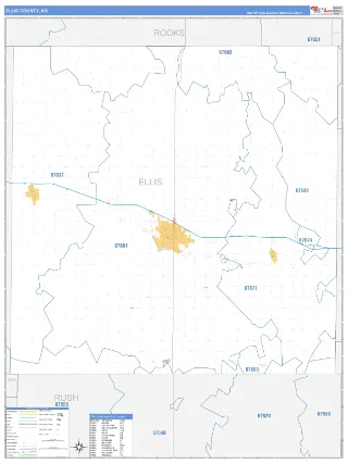 Ellis County, KS Business Reference style ZIP Code wall map