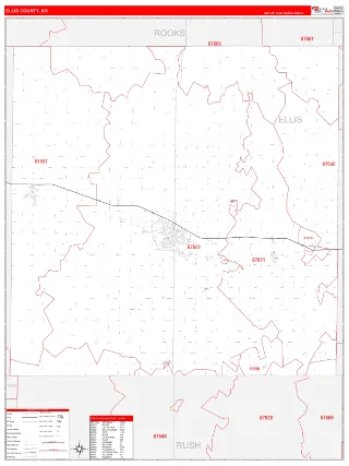 Ellis County, KS RedLine style ZIP Code wall map