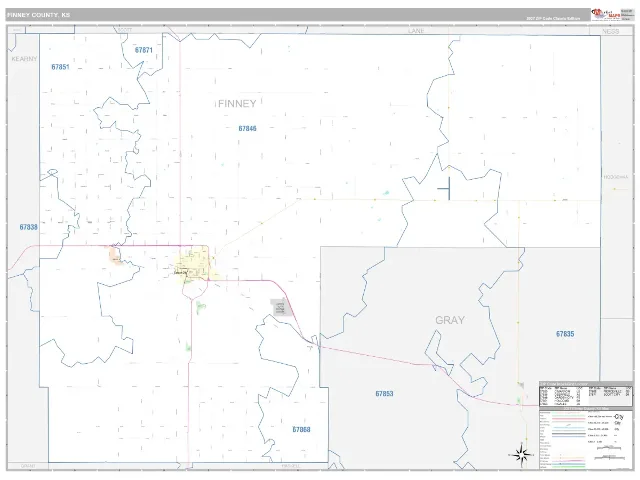 Finney County, KS ZIP Code Wall Map, Classic style