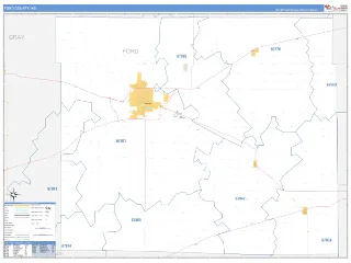 Ford County, KS Business Reference style ZIP Code wall map