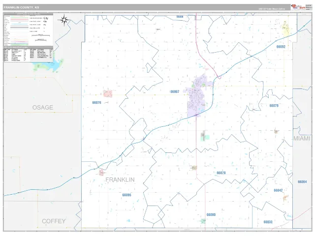 Franklin County, KS ZIP Code Wall Map, Classic style