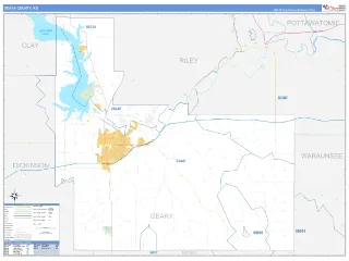 Geary County, KS Business Reference style ZIP Code wall map