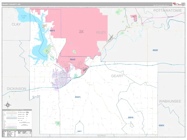Geary County, KS ZIP Code Wall Map, Classic style