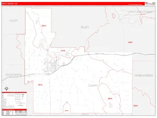Geary County, KS RedLine style ZIP Code wall map