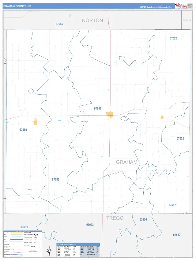 Graham County, KS ZIP Code Wall Map, Business Reference style
