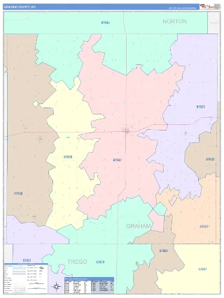Graham County, KS ColorCast style ZIP Code wall map