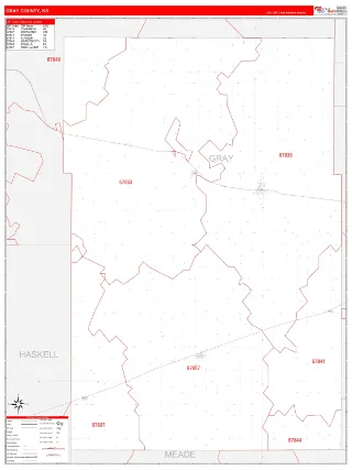 Gray County, KS RedLine style ZIP Code wall map