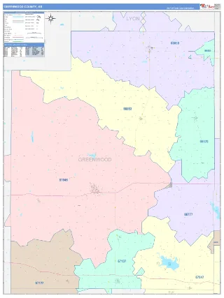Greenwood County, KS ColorCast style ZIP Code wall map