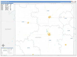 Harper County, KS Business Reference style ZIP Code wall map