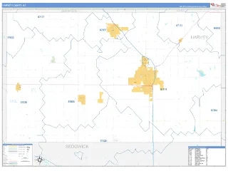Harvey County, KS Business Reference style ZIP Code wall map