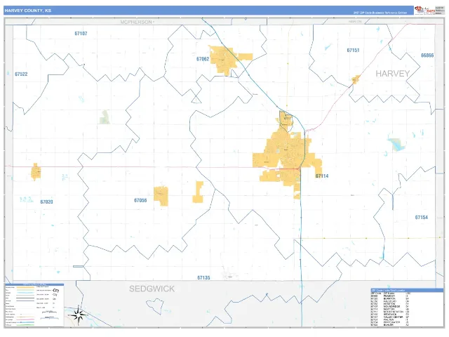 Harvey County, KS ZIP Code Wall Map, Business Reference style