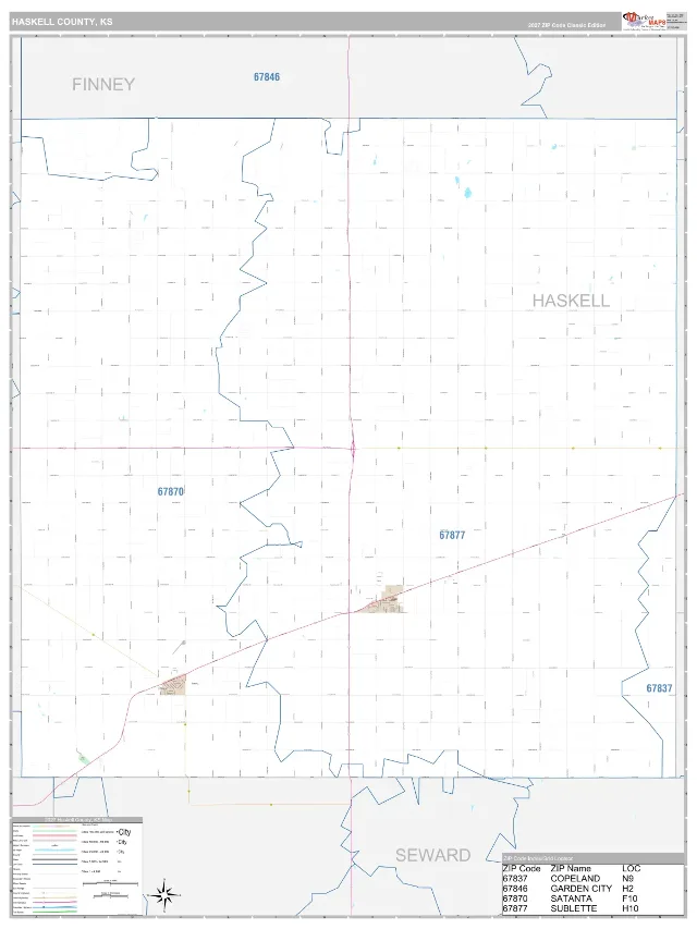 Haskell County, KS ZIP Code Wall Map, Classic style