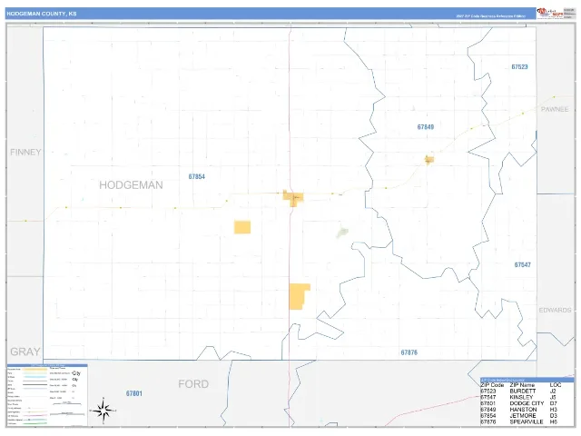 Hodgeman County, KS ZIP Code Wall Map, Business Reference style