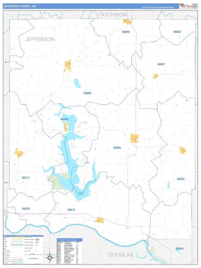 Jefferson County, KS ZIP Code Wall Map, Business Reference style
