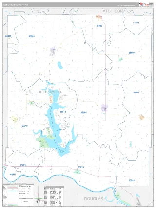 Jefferson County, KS Classic style ZIP Code wall map