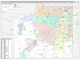Johnson County, KS Classic style ZIP Code wall map