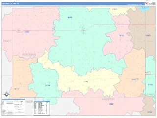 Kingman County, KS ColorCast style ZIP Code wall map