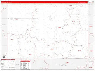 Kingman County, KS RedLine style ZIP Code wall map