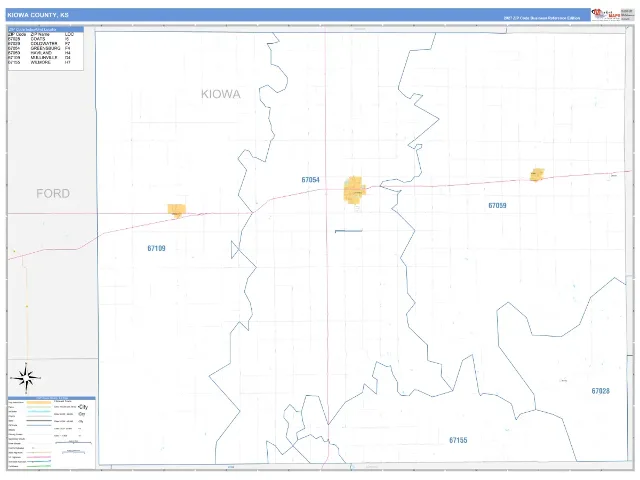 Kiowa County, KS ZIP Code Wall Map, Business Reference style