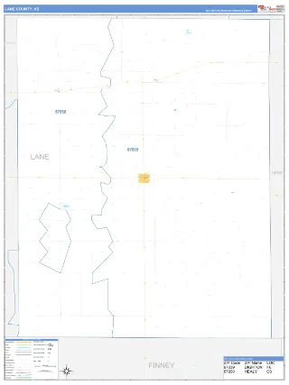 Lane County, KS Business Reference style ZIP Code wall map