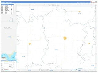 Lincoln County, KS Business Reference style ZIP Code wall map