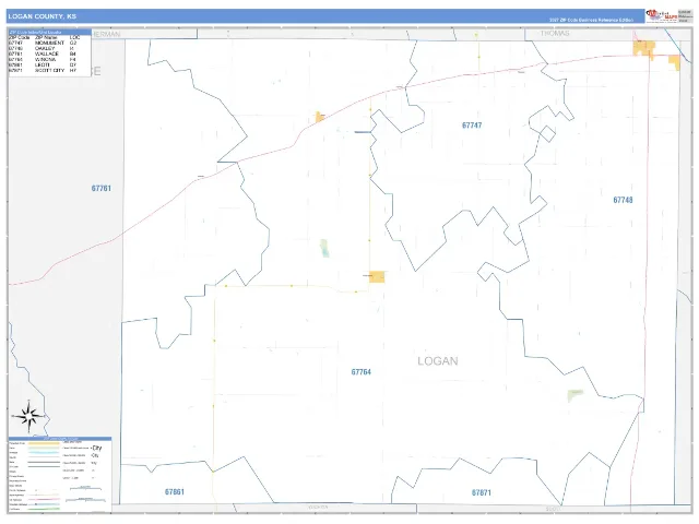 Logan County, KS ZIP Code Wall Map, Business Reference style