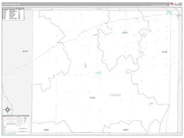 Logan County, KS ZIP Code Wall Map, Classic style