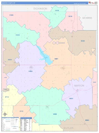 Marion County, KS ColorCast style ZIP Code wall map