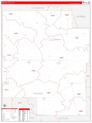 Marion County, KS RedLine style ZIP Code wall map