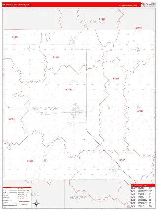 McPherson County, KS RedLine style ZIP Code wall map