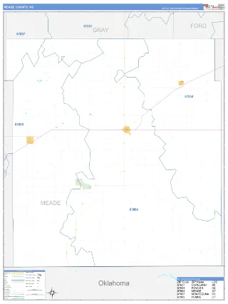 Meade County, KS Business Reference style ZIP Code wall map