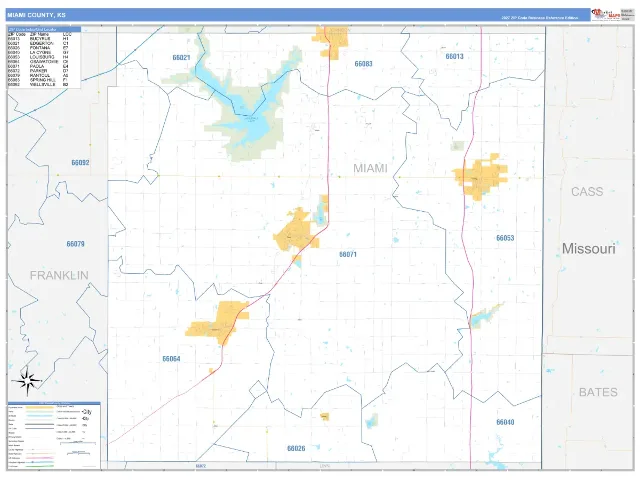 Miami County, KS ZIP Code Wall Map, Business Reference style