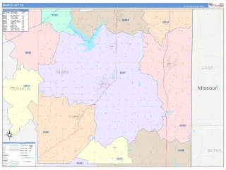Miami County, KS ColorCast style ZIP Code wall map