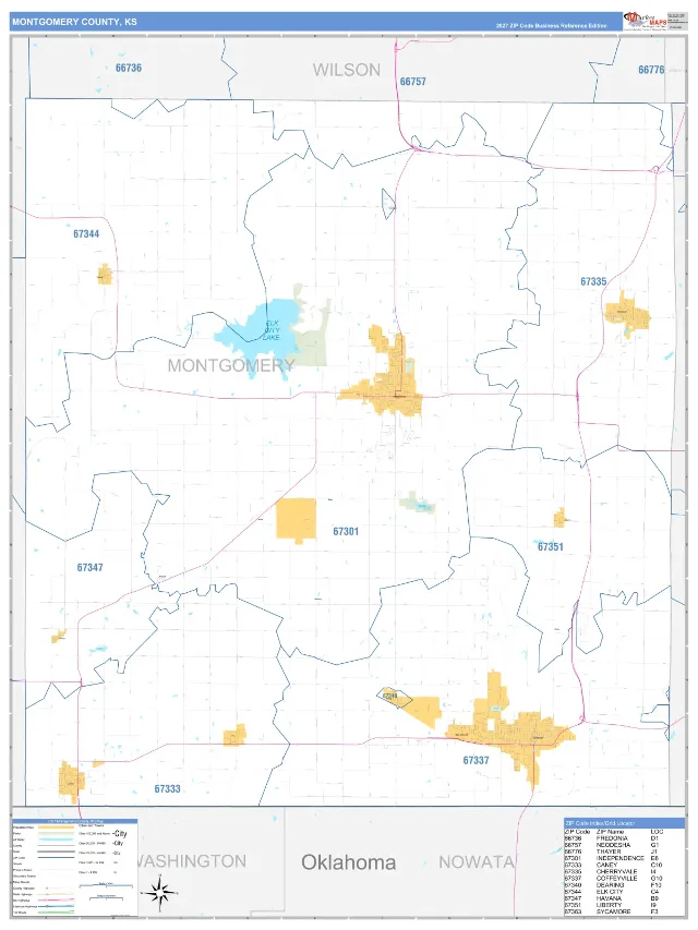 Montgomery County, KS ZIP Code Wall Map, Business Reference style