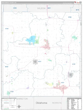 Montgomery County, KS Classic style ZIP Code wall map