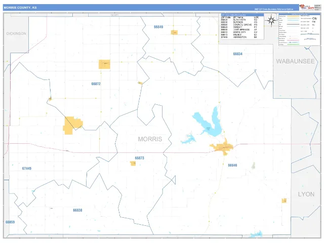 Morris County, KS ZIP Code Wall Map, Business Reference style