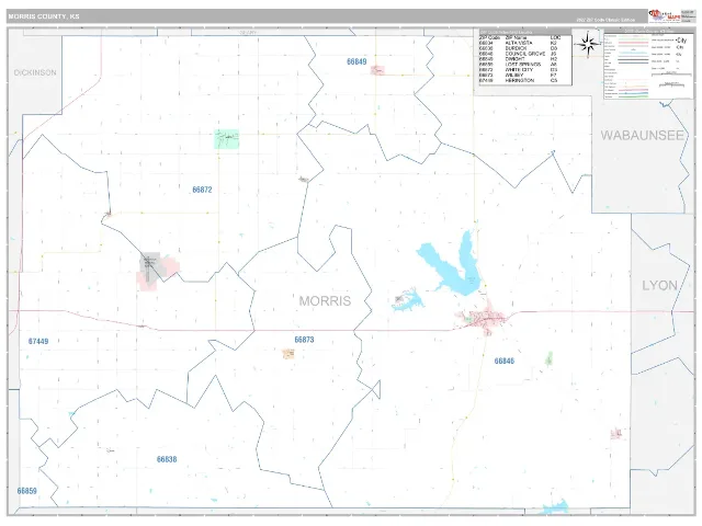 Morris County, KS ZIP Code Wall Map, Classic style