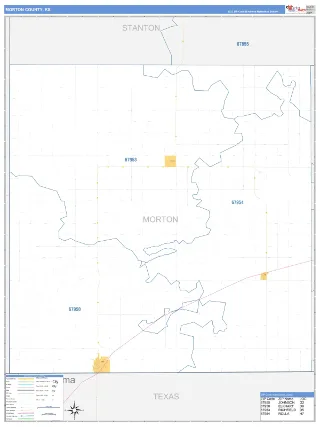 Morton County, KS Business Reference style ZIP Code wall map