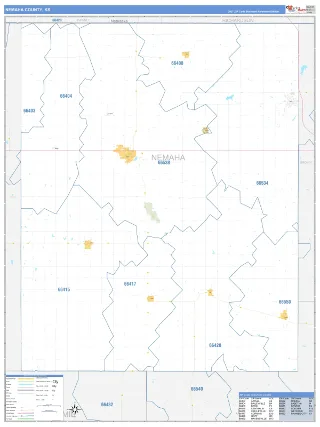 Nemaha County, KS Business Reference style ZIP Code wall map