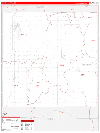 Neosho County, KS RedLine style ZIP Code wall map