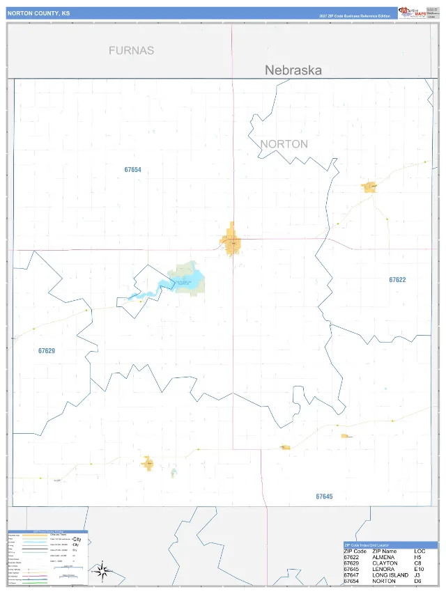Norton County, KS ZIP Code Wall Map, Business Reference style