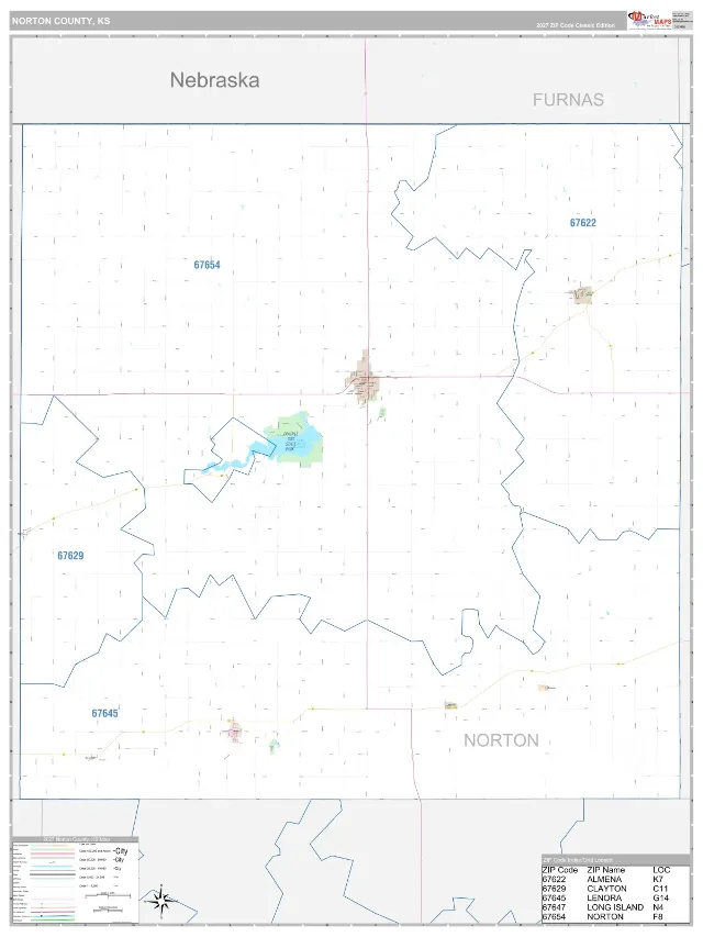 Norton County, KS ZIP Code Wall Map, Classic style