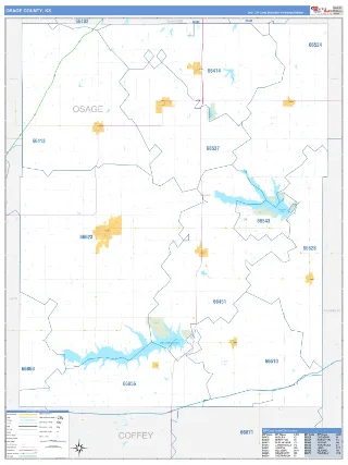 Osage County, KS Business Reference style ZIP Code wall map