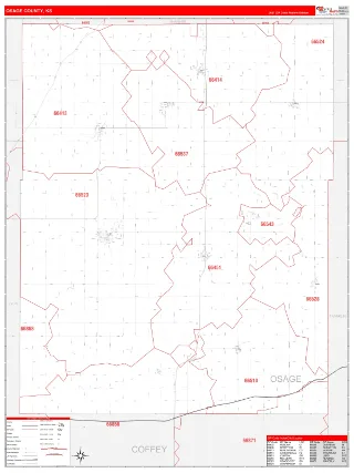 Osage County, KS RedLine style ZIP Code wall map