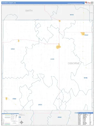 Osborne County, KS Business Reference style ZIP Code wall map