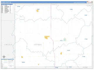 Ottawa County, KS Business Reference style ZIP Code wall map
