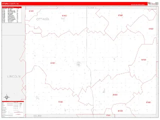 Ottawa County, KS RedLine style ZIP Code wall map
