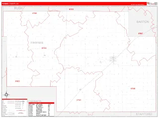 Pawnee County, KS RedLine style ZIP Code wall map
